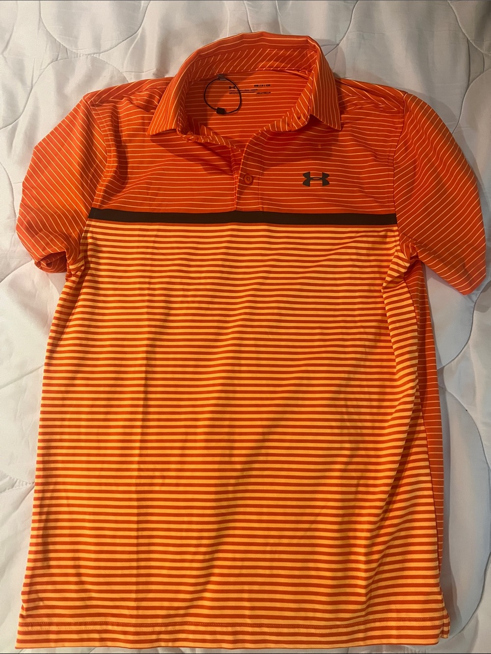 Under Armour Men’s Bright Orange Striped Polo with Black Contrast NWOT